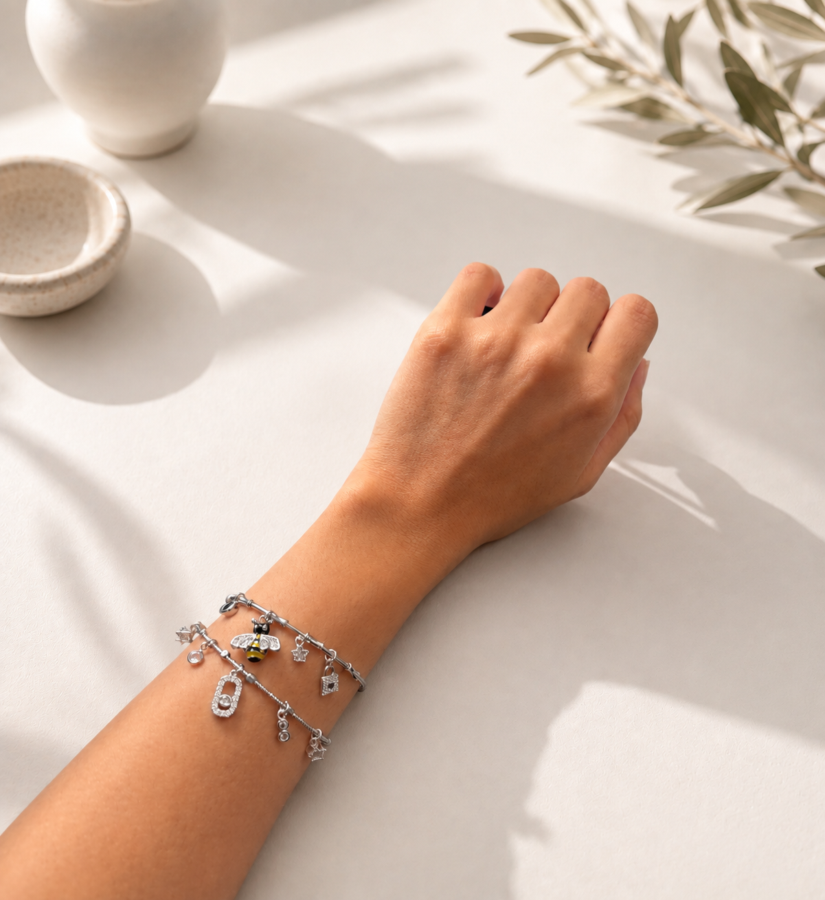 Silver Charm Cuff Bracelet